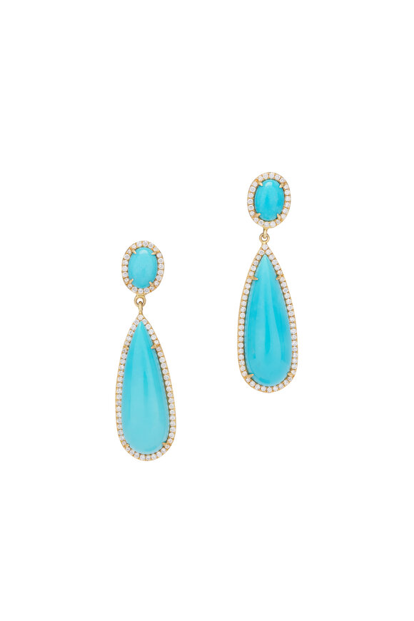 Kai Linz 18k Yellow Gold Turquoise & Diamond Drop Earring - view 1