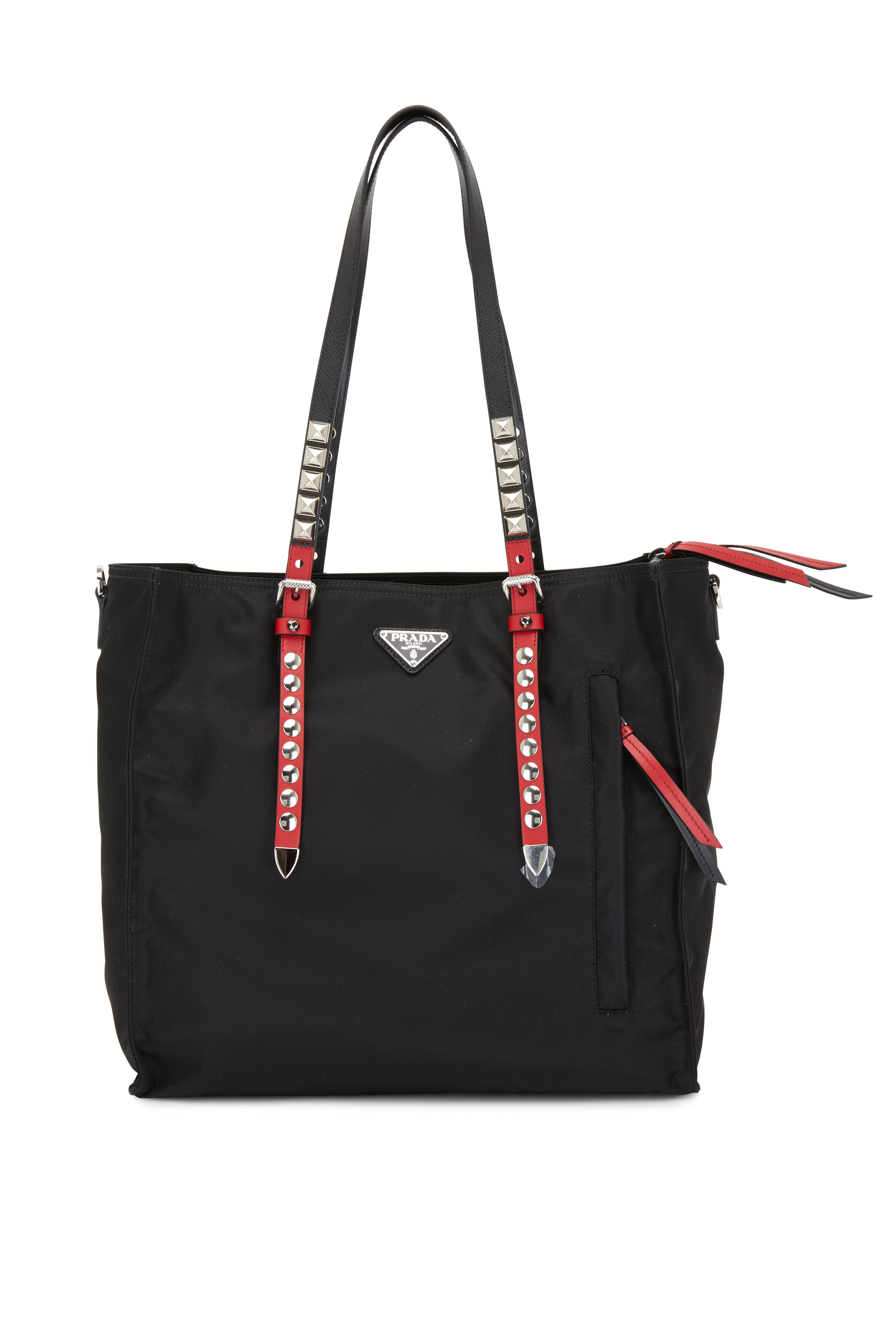 Prada - Black & Red Tessuto Studded Large Tote