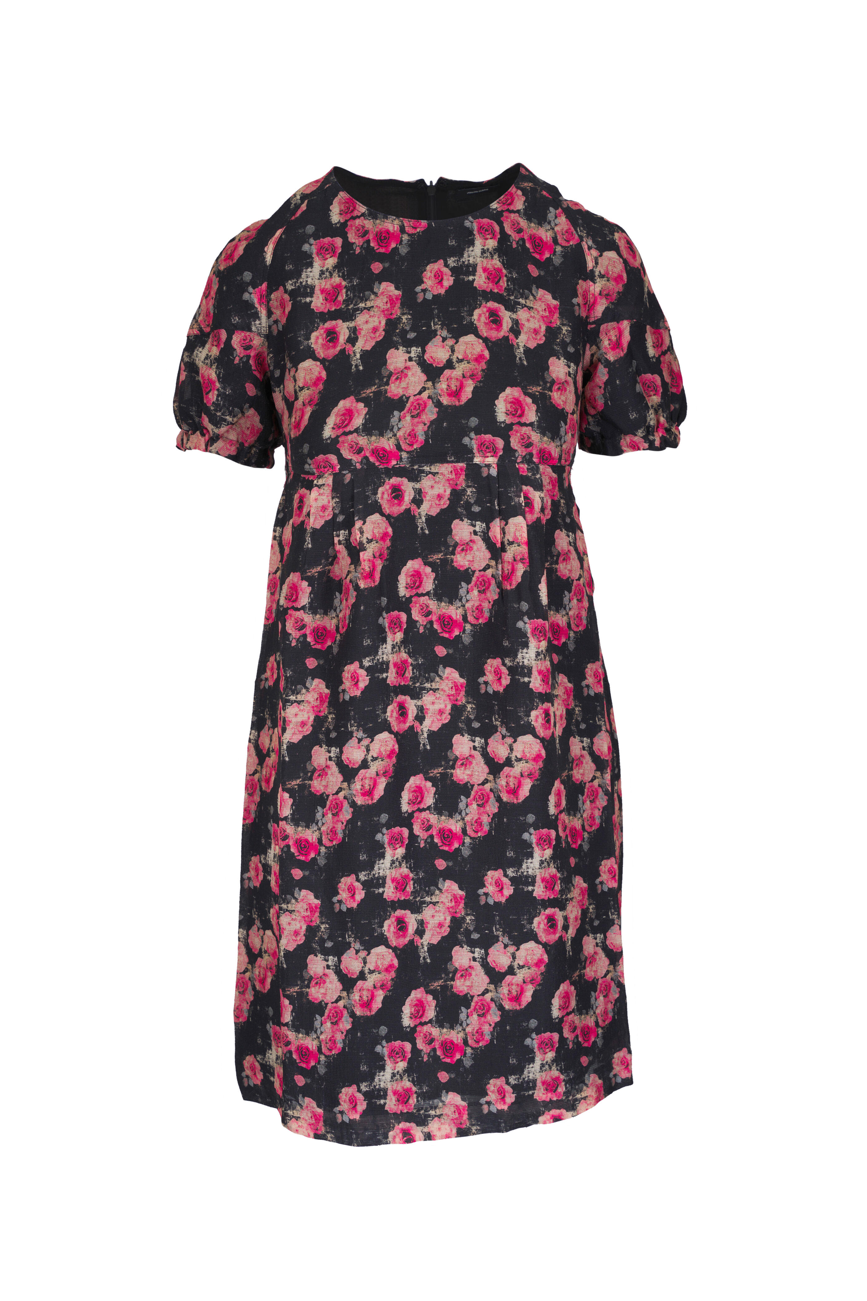 R13 - Black & Red Rose Print Cotton Babydoll Dress