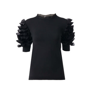 Chloé - Black Short Sleeve Ruffle Knit Top | Mitchell Stores