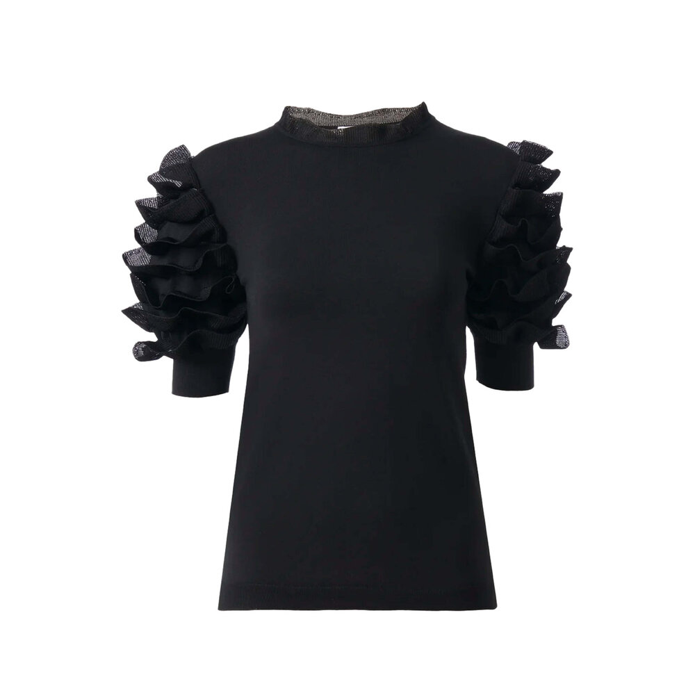 Chloé - Black Short Sleeve Ruffle Knit Top | Mitchell Stores