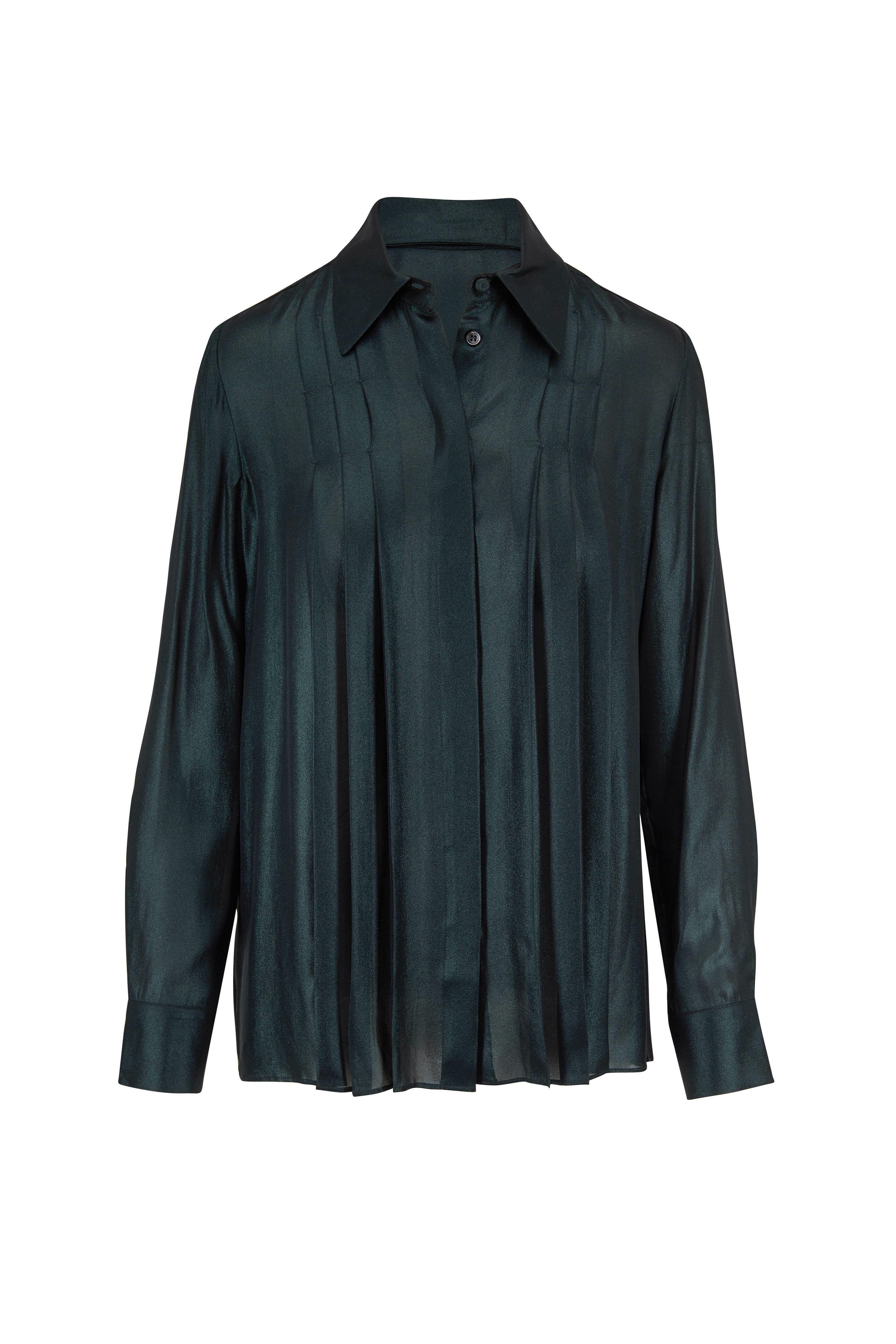 Gabriela Hearst - Pierre Emerald Foiled Silk Pleated Blouse