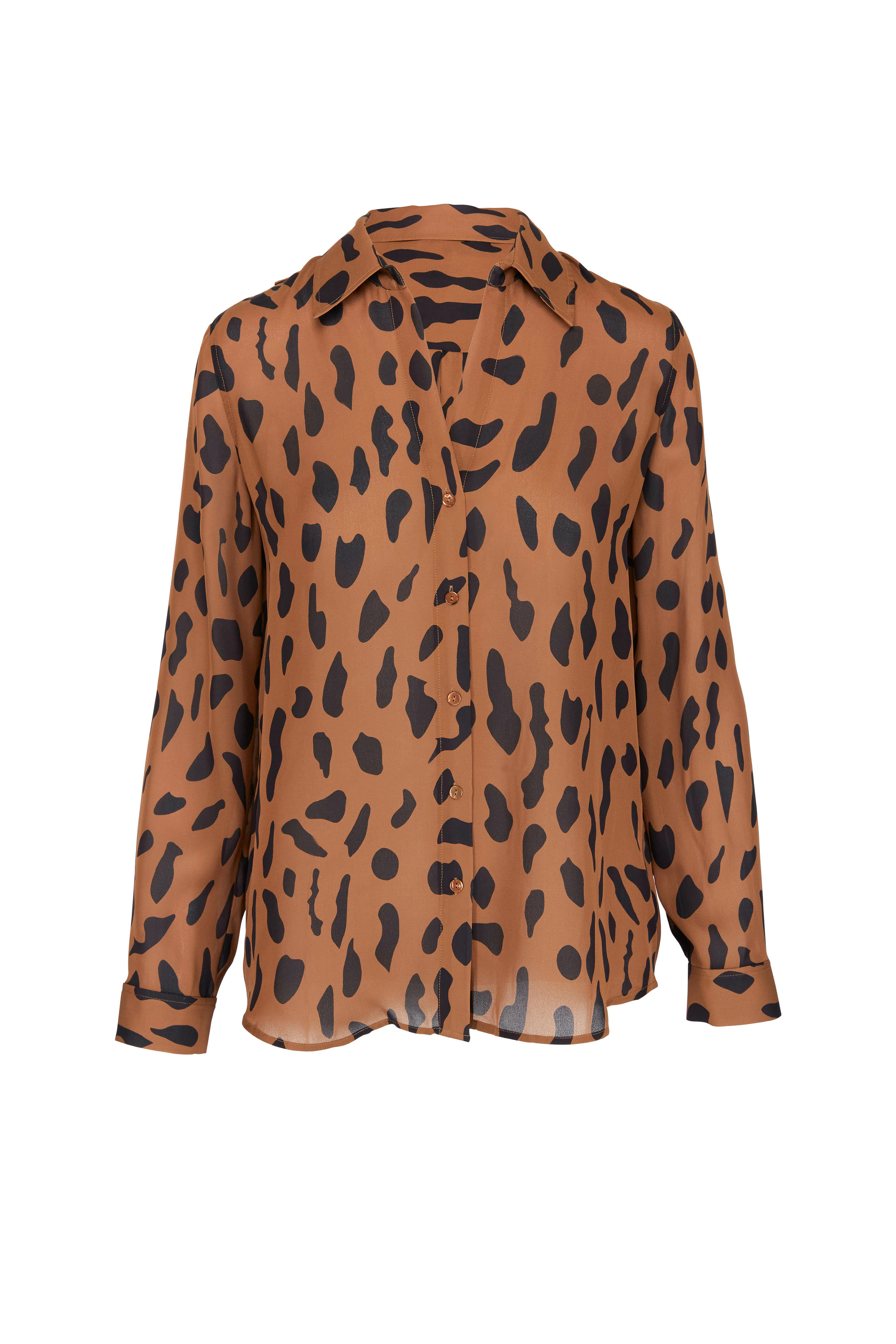 L'Agence - Nina Camel Silk Abstract Animal Print Blouse