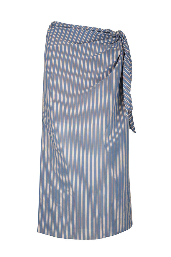 Brunello Cucinelli Artic Blue Stripe Wrap Maxi Skirt 