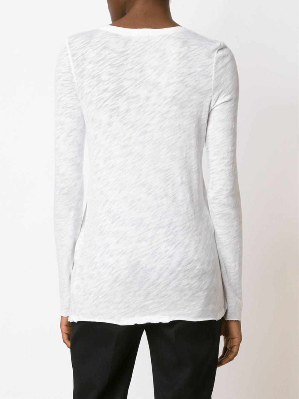A T M - White Destroyed Wash Long Sleeve Crewneck T-Shirt