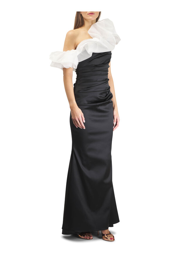 Talbot Runhof Black & White Ruffle Gown - view 2