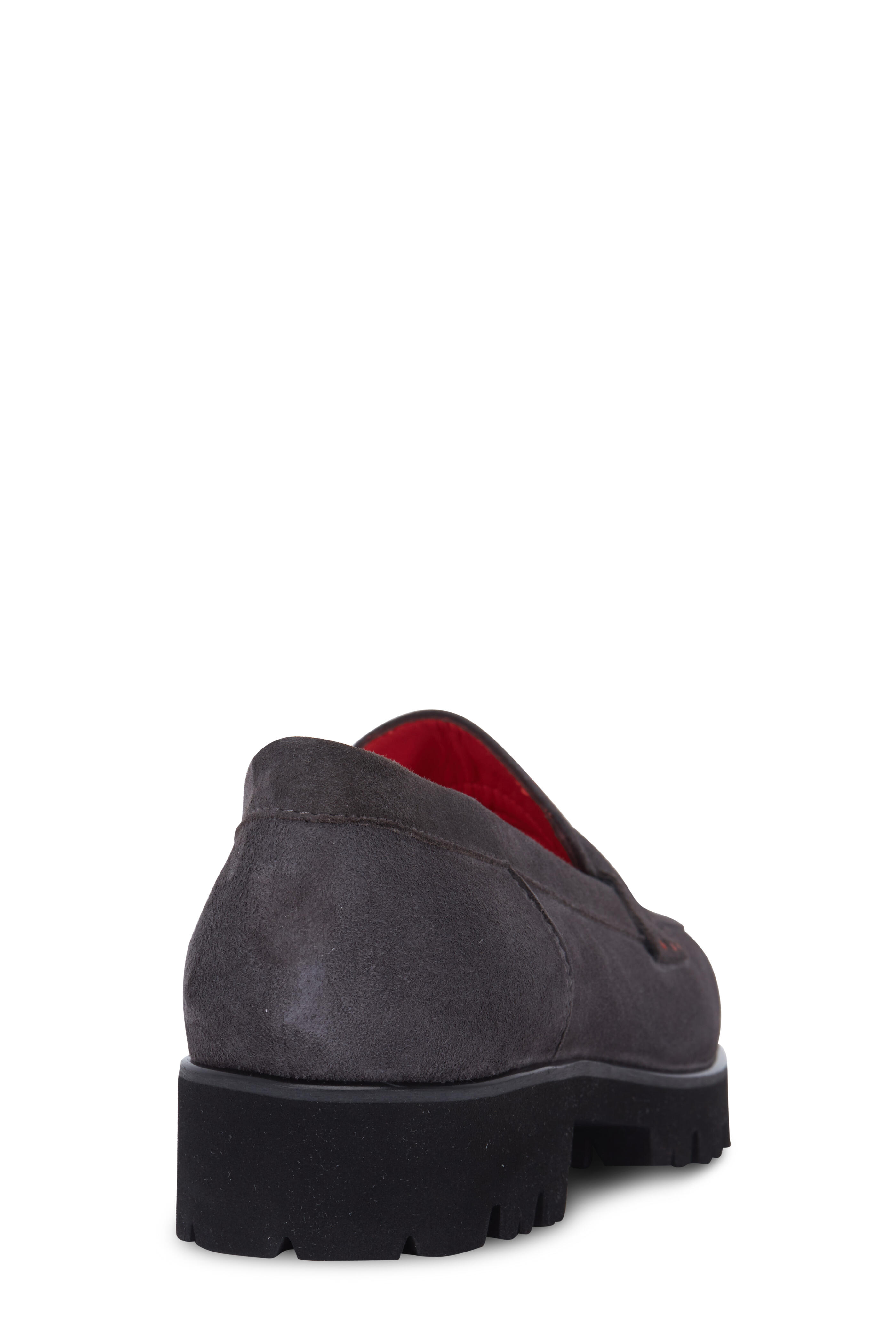 Pas de Rouge - Marta Gray Suede Lug Sole Penny Loafer