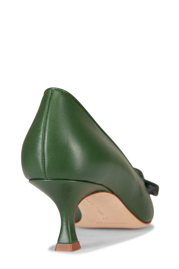 Manolo Blahnik Maysale Dark Green Leather Pump, 50mm - view 3