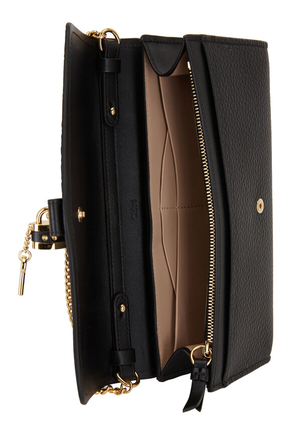 Chloé - Aby Black Leather Padlock Chain Wallet