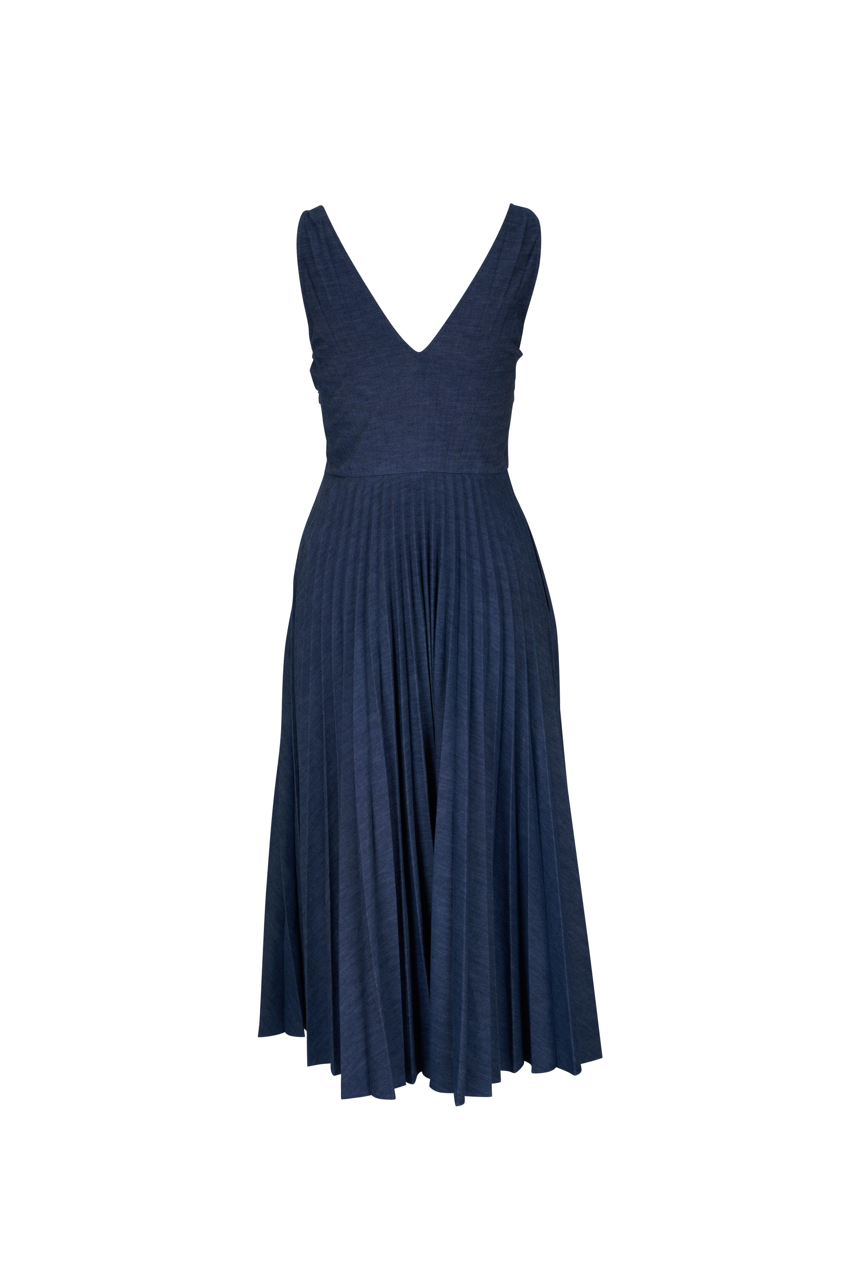 Valentino - Medium Blue Chambray Denim Plissé Dress