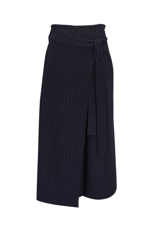 Odeeh Navy Pinstripe Jersey Wrap Skirt