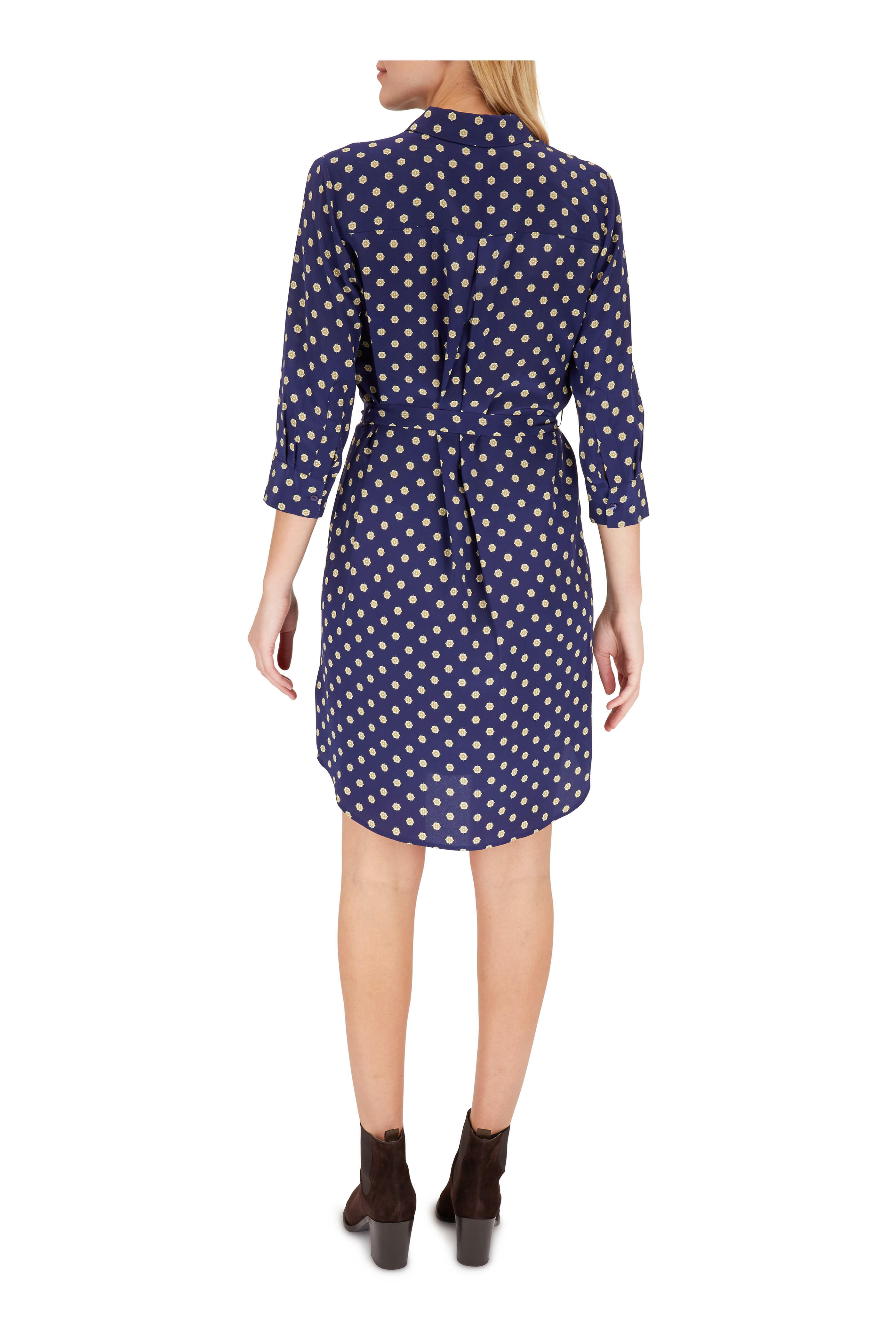 L'Agence - Stella Navy Medallion Print Silk Tie-Waist Dress