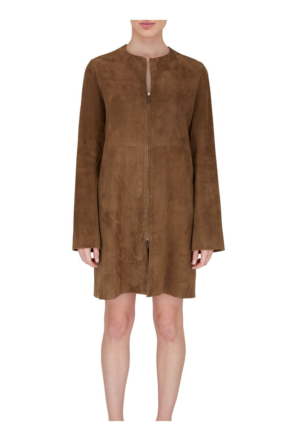 The Row - Anka Dark Taupe Stretch Suede Clean Coat 