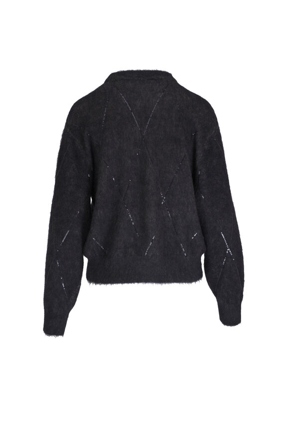 Brunello Cucinelli - Black Argyle Mohair Sequin Crewneck Sweater