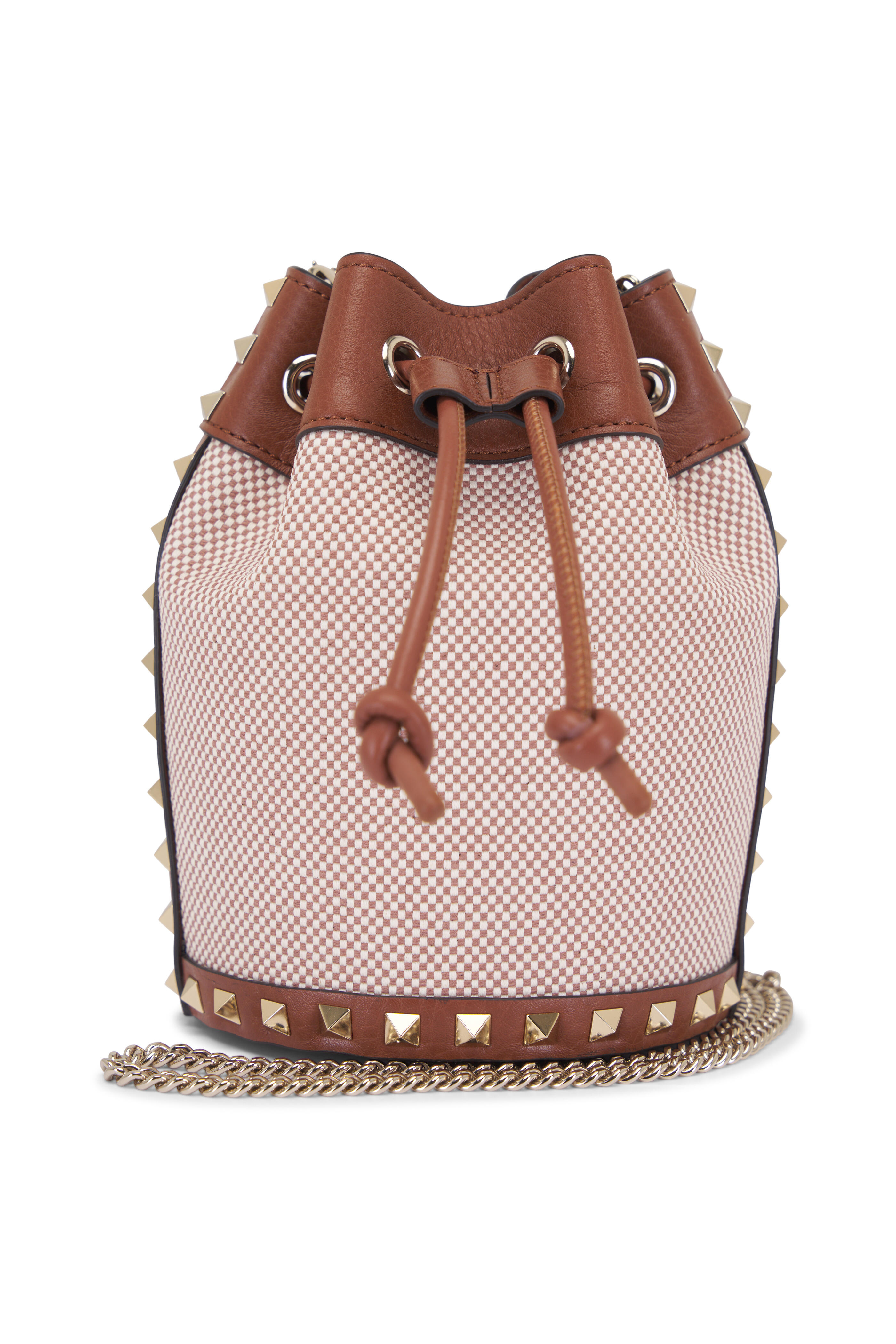 Valentino Garavani - Brown Rockstud Canvas & Leather Mini