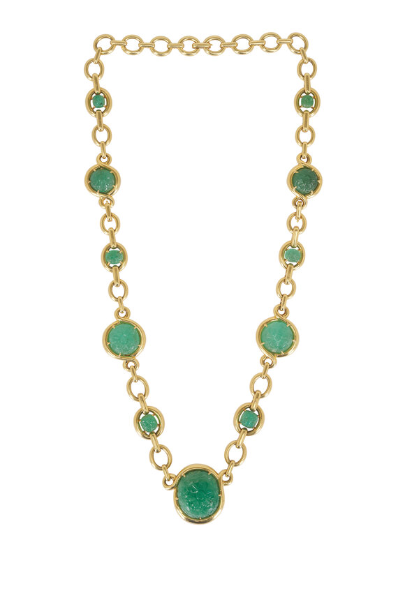 Vintage Collection David Webb Cabochon Emerald Long Necklace