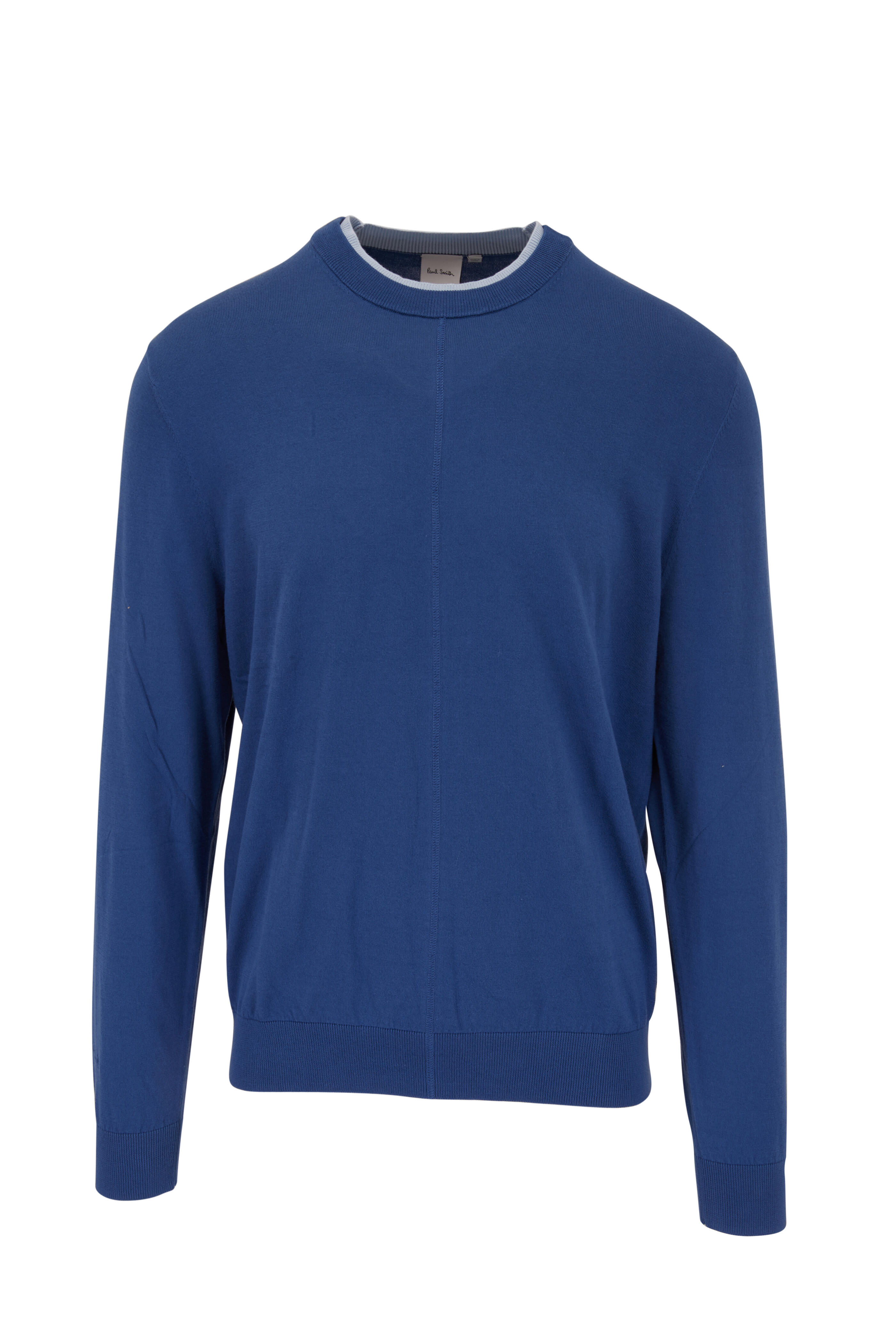Paul Smith - Blue Cotton Contrast Trim Crewneck Sweater