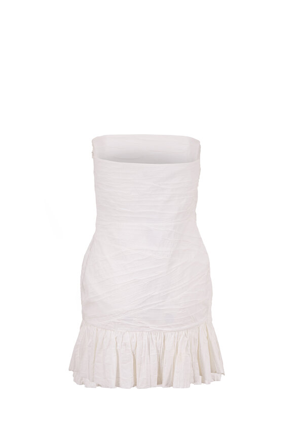 Zeynep Arcay - White Ruched Cotton Strapless Mini Dress
