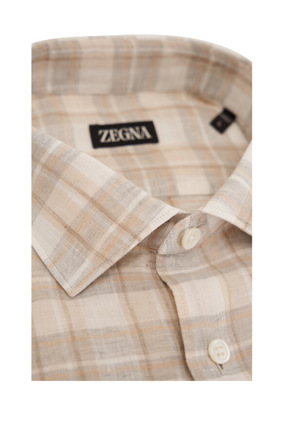 Zegna - Oat Plaid Linen Sport Shirt