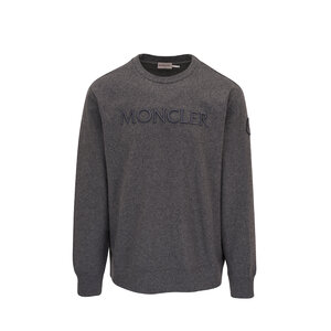 美品　モンクレール　セーター　8A  グレー Moncler - Dark Gray Embroidered Logo Wool Blend Sweatshirt