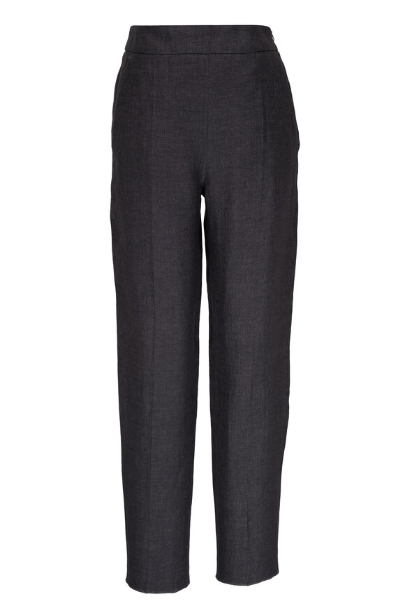 Agnona NY Flat Front Batavia Linen Caviar Pant 