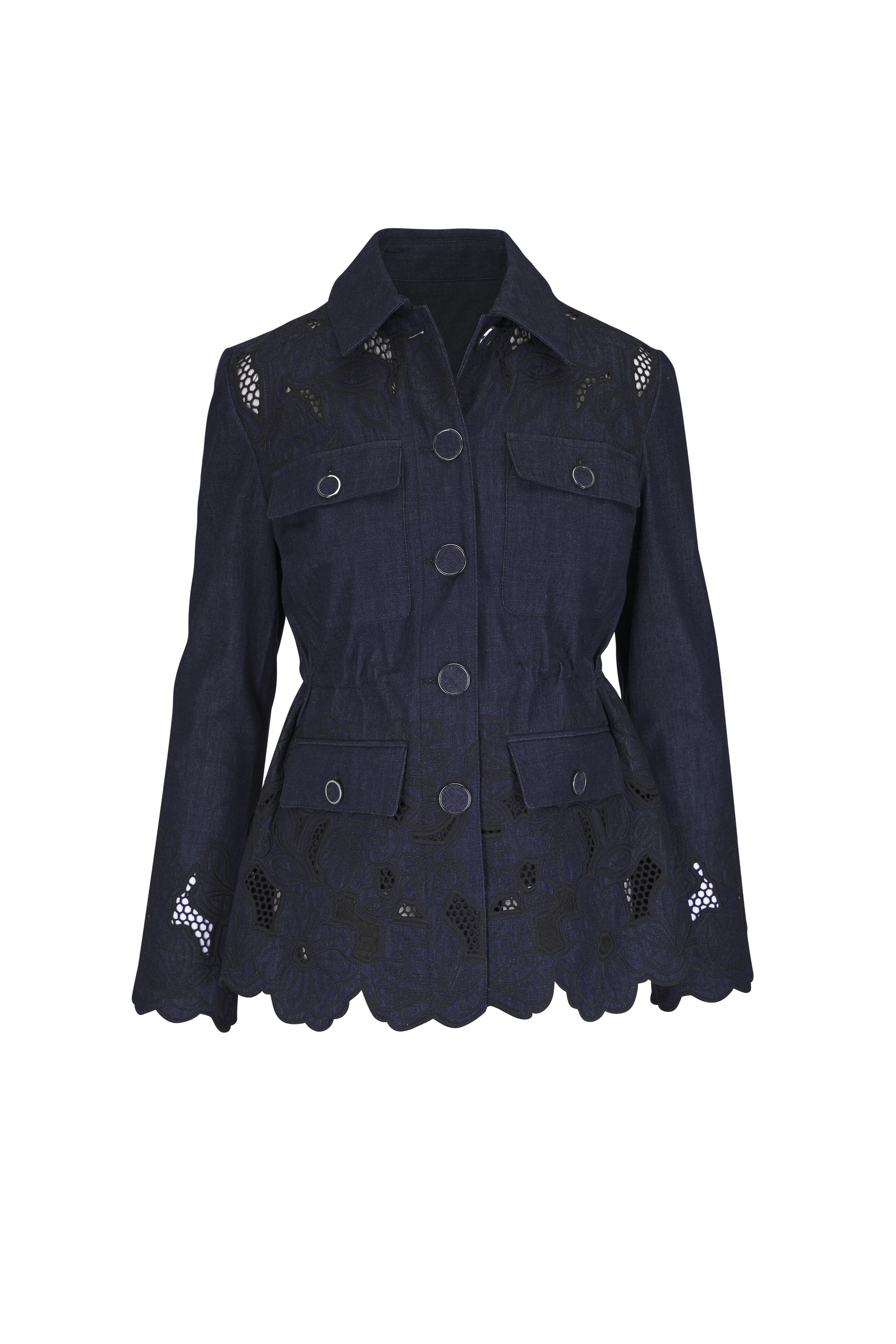 Veronica Beard - Kiki Eyelet Indigo Chambray Cinched Field Jacket