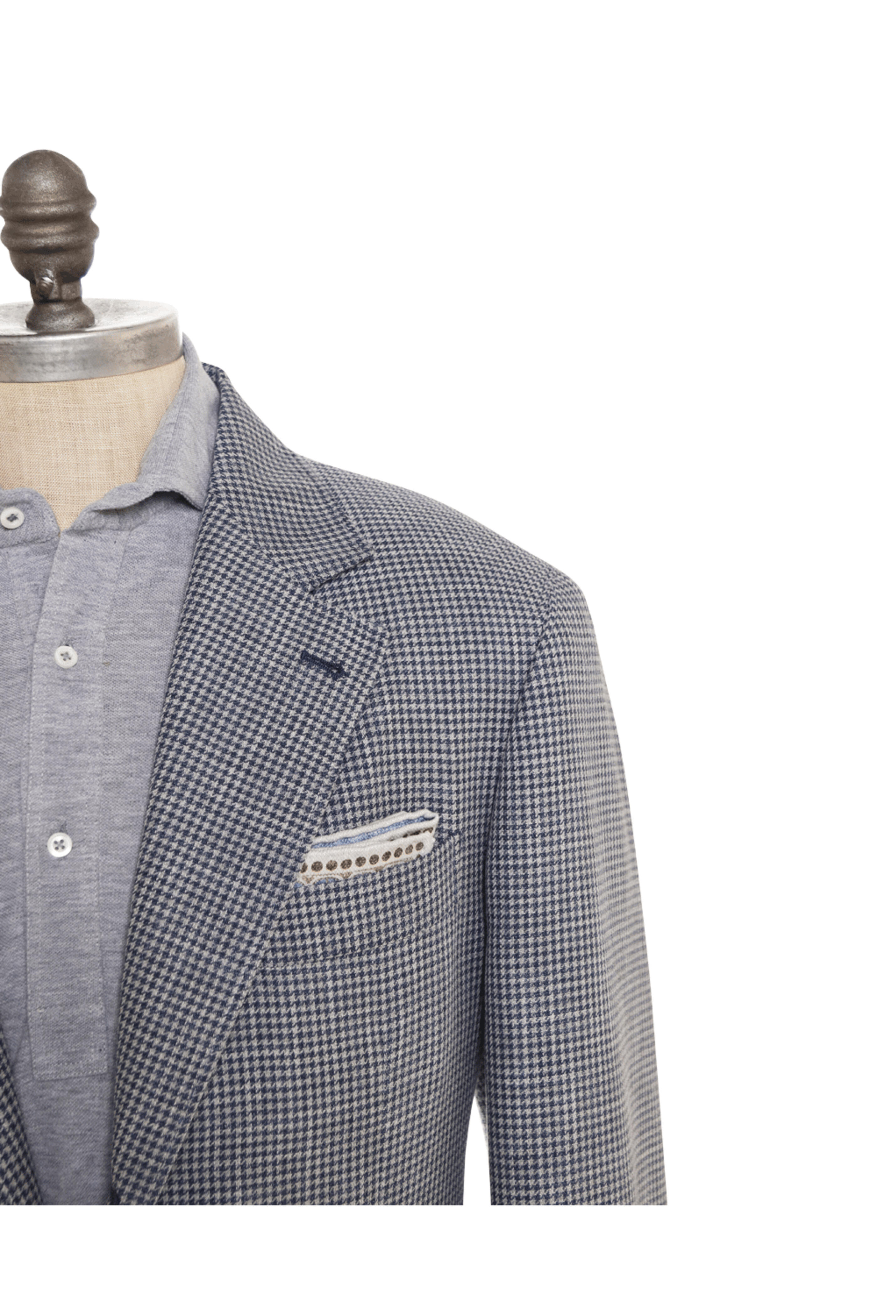 Brunello Cucinelli - Denim Blue Cotton Blend Houndstooth Sportcoat