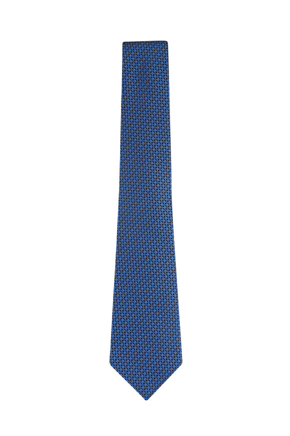 Zegna Light Avio Blue Geometric Silk Jacquard Necktie - view 1