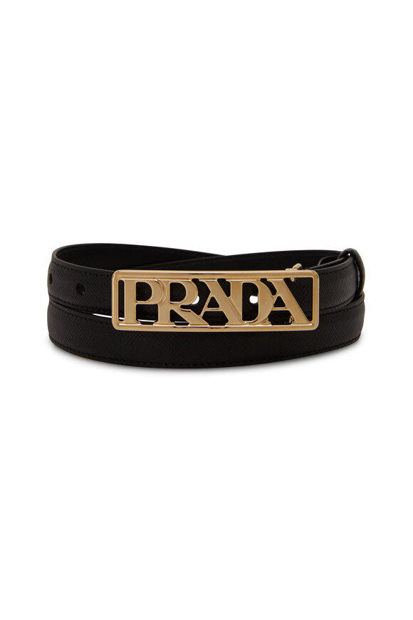 Prada - Black Saffiano Gold Logo Waist Belt 