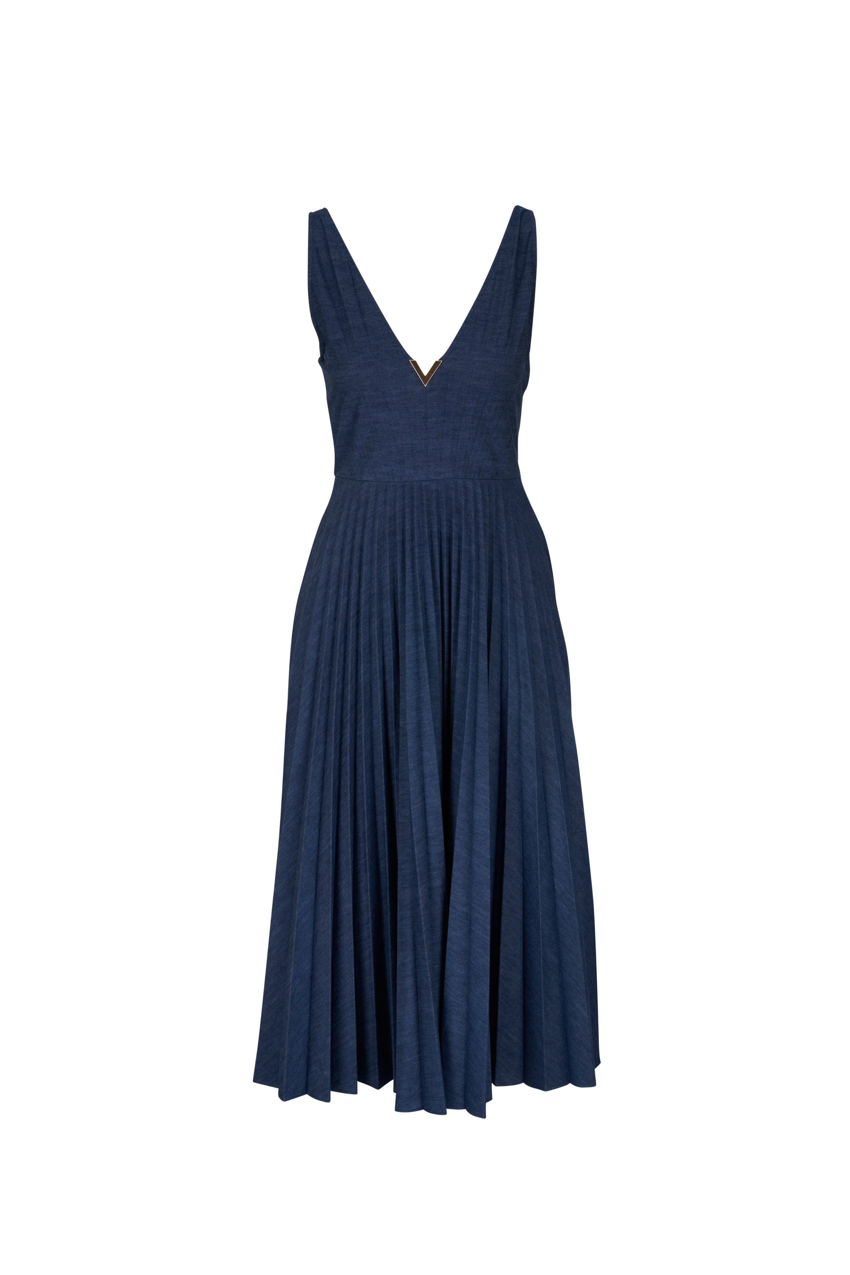 Valentino - Medium Blue Chambray Denim Plissé Dress