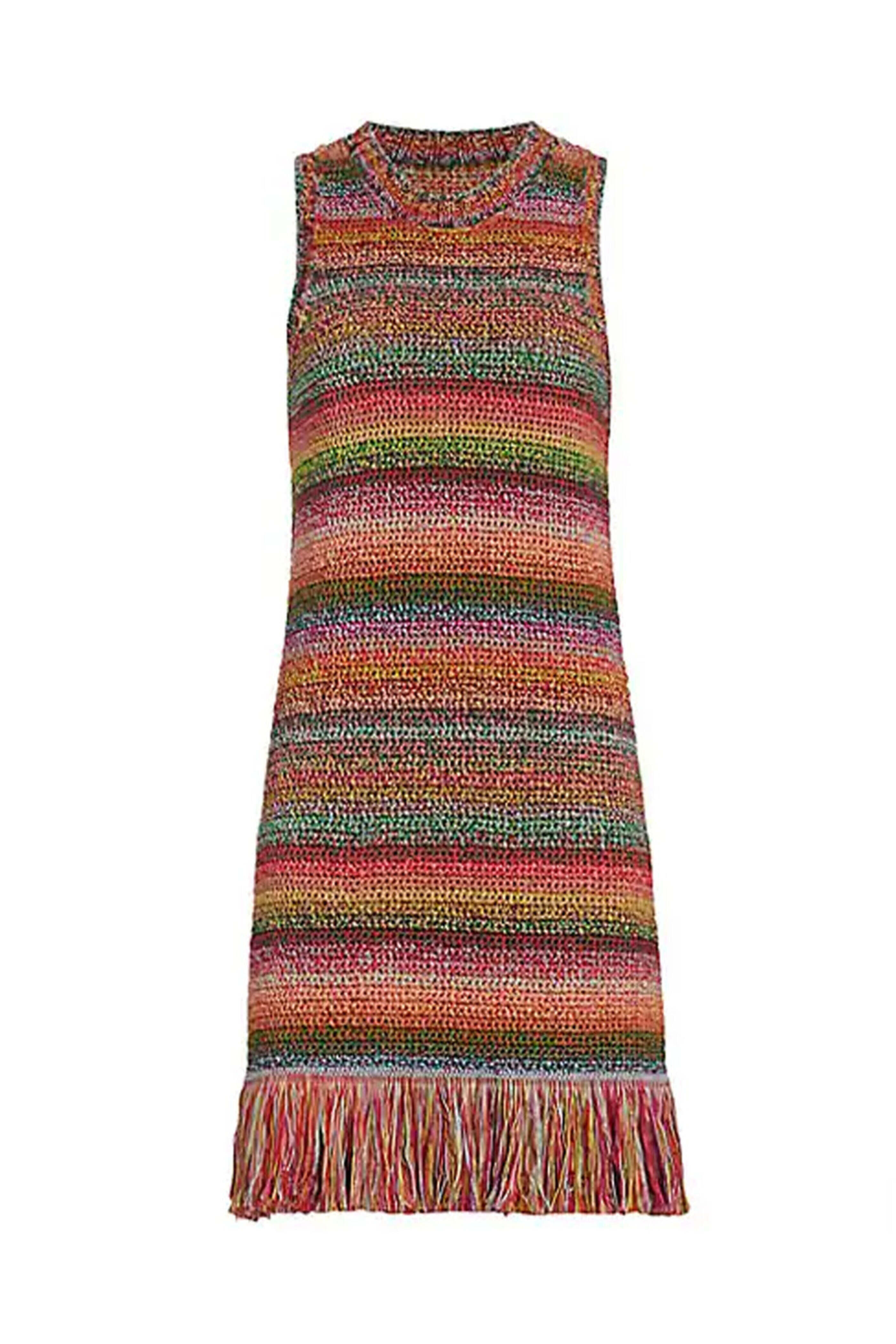 Oscar de la Renta - Multicolor Crochet Fringe Mini Dress
