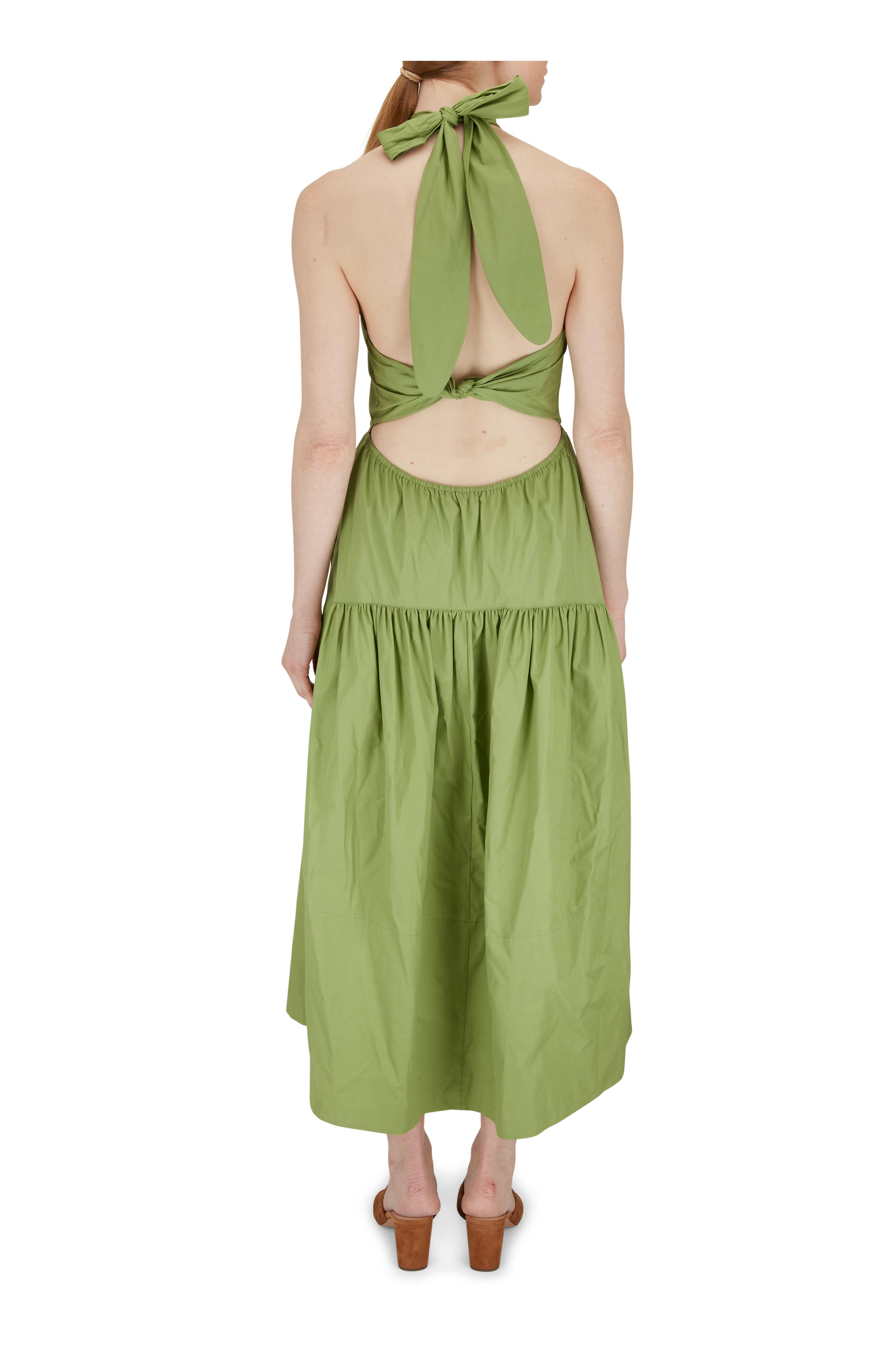 Vince - Pistachio Draped-Neck Midi Halter Dress