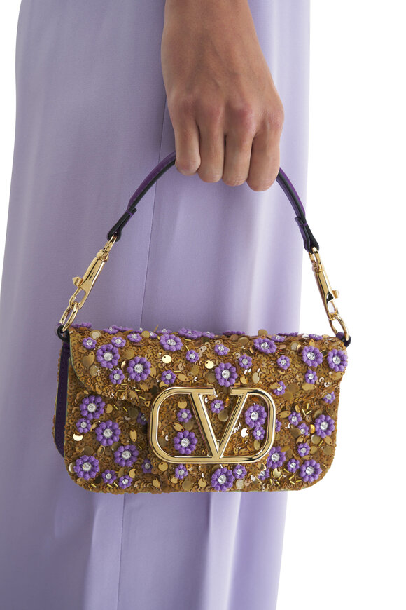 Valentino Garavani - Small Loco Purple Flower Embellished Leather Bag 