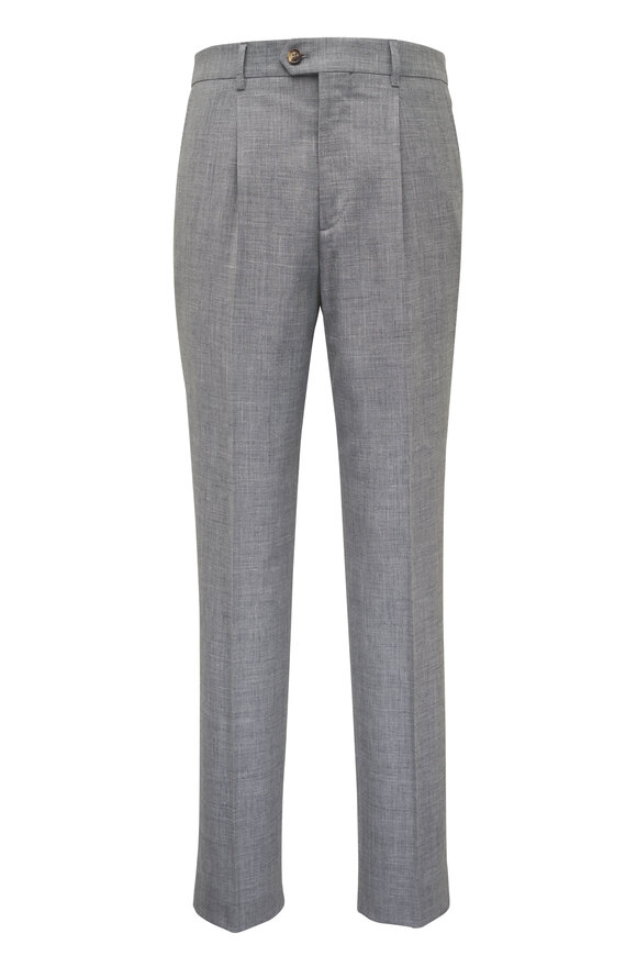 Brunello Cucinelli Gray Fancy Solid Wool, Silk & Linen Suit Pant