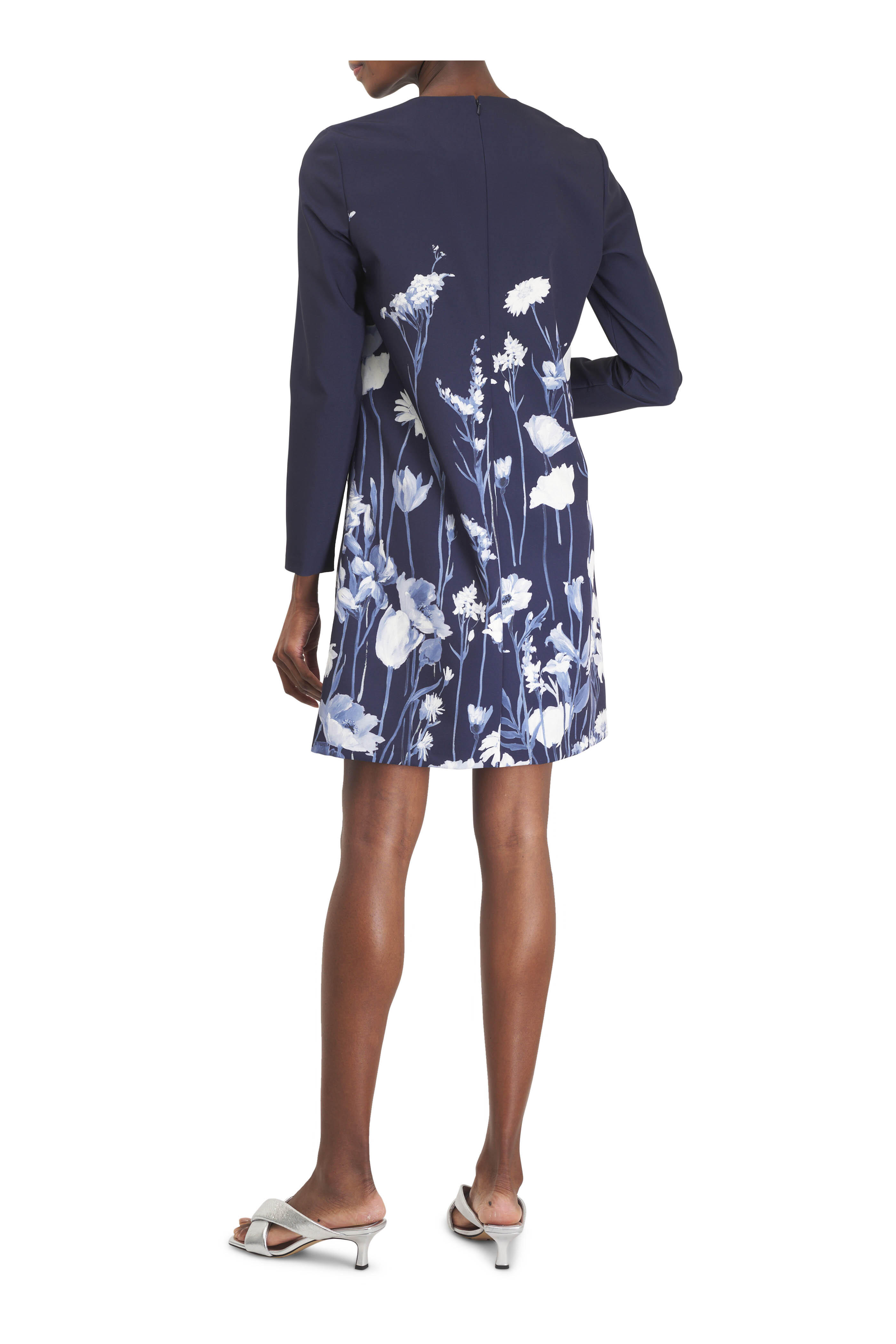 Lela Rose - Kelly Navy Multi Floral Crepe Dress