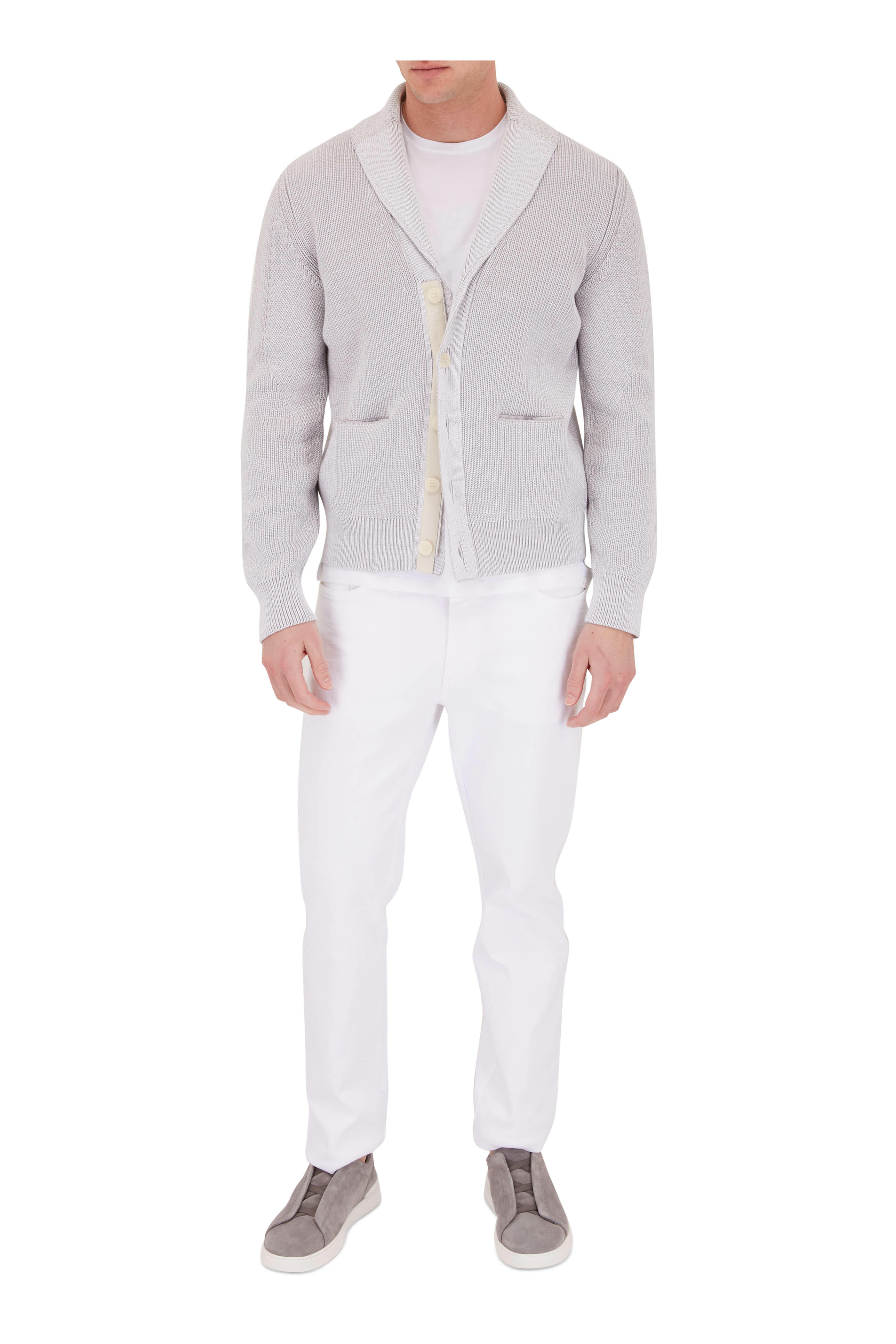 Zegna - Gray Cotton & Silk Cardigan ` | Mitchell Stores