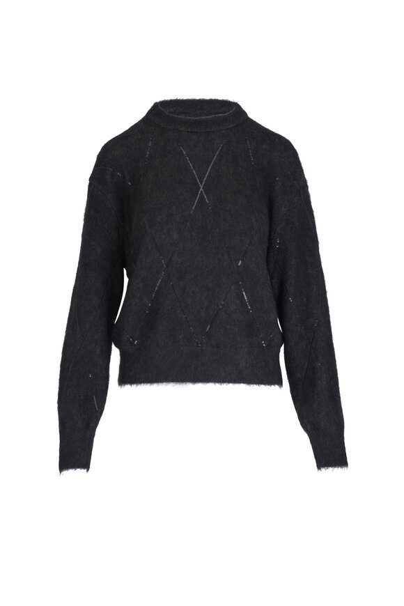 Brunello Cucinelli Black Argyle Mohair Sequin Crewneck Sweater