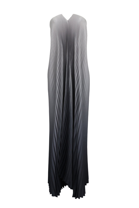 L'Ide Woman Smoke Ombre Pleated Black Tie Gown