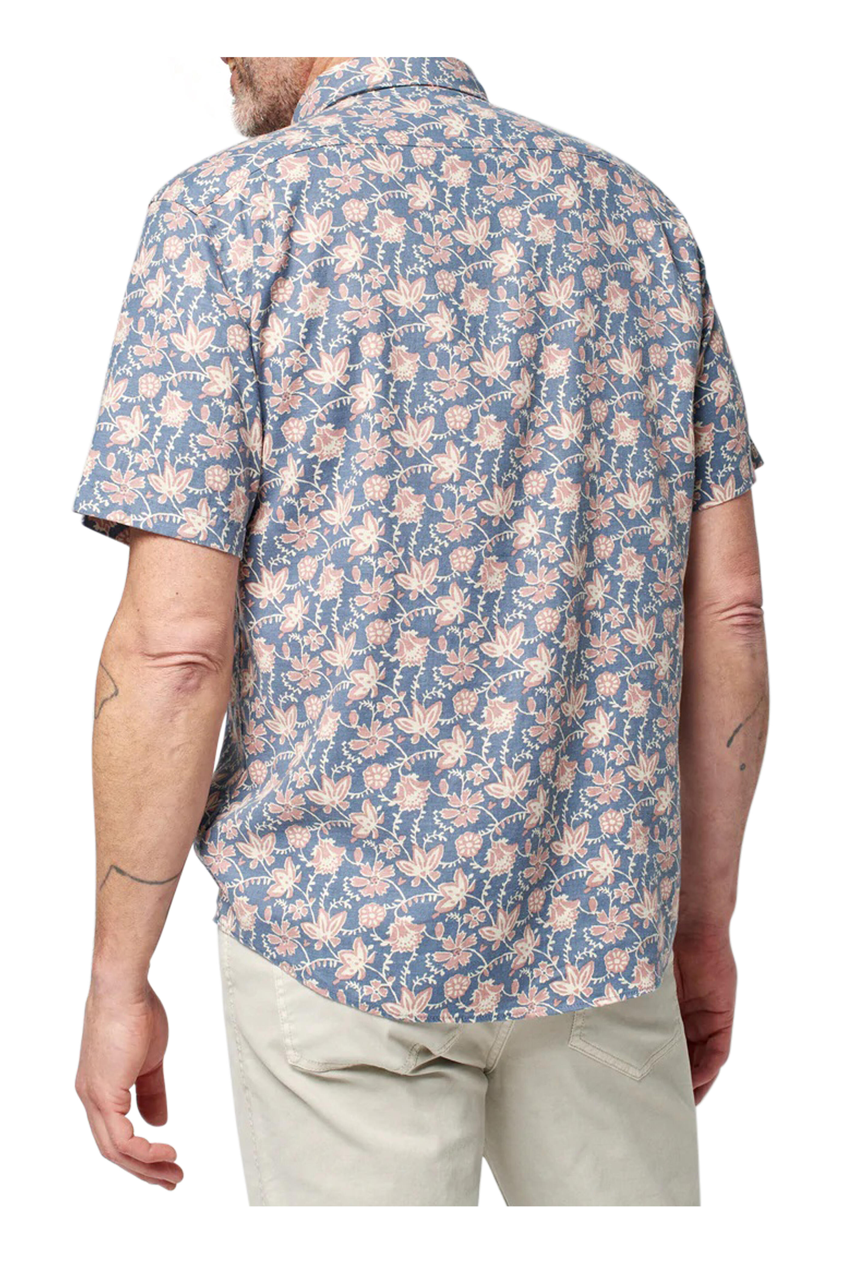 Faherty Brand - Blue Faded Floral Batik Short Sleeve Breeze Shirt
