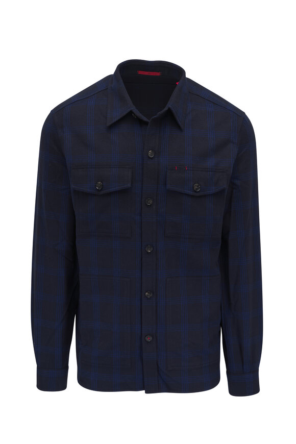 Isaia Navy Windowpane Overshirt 