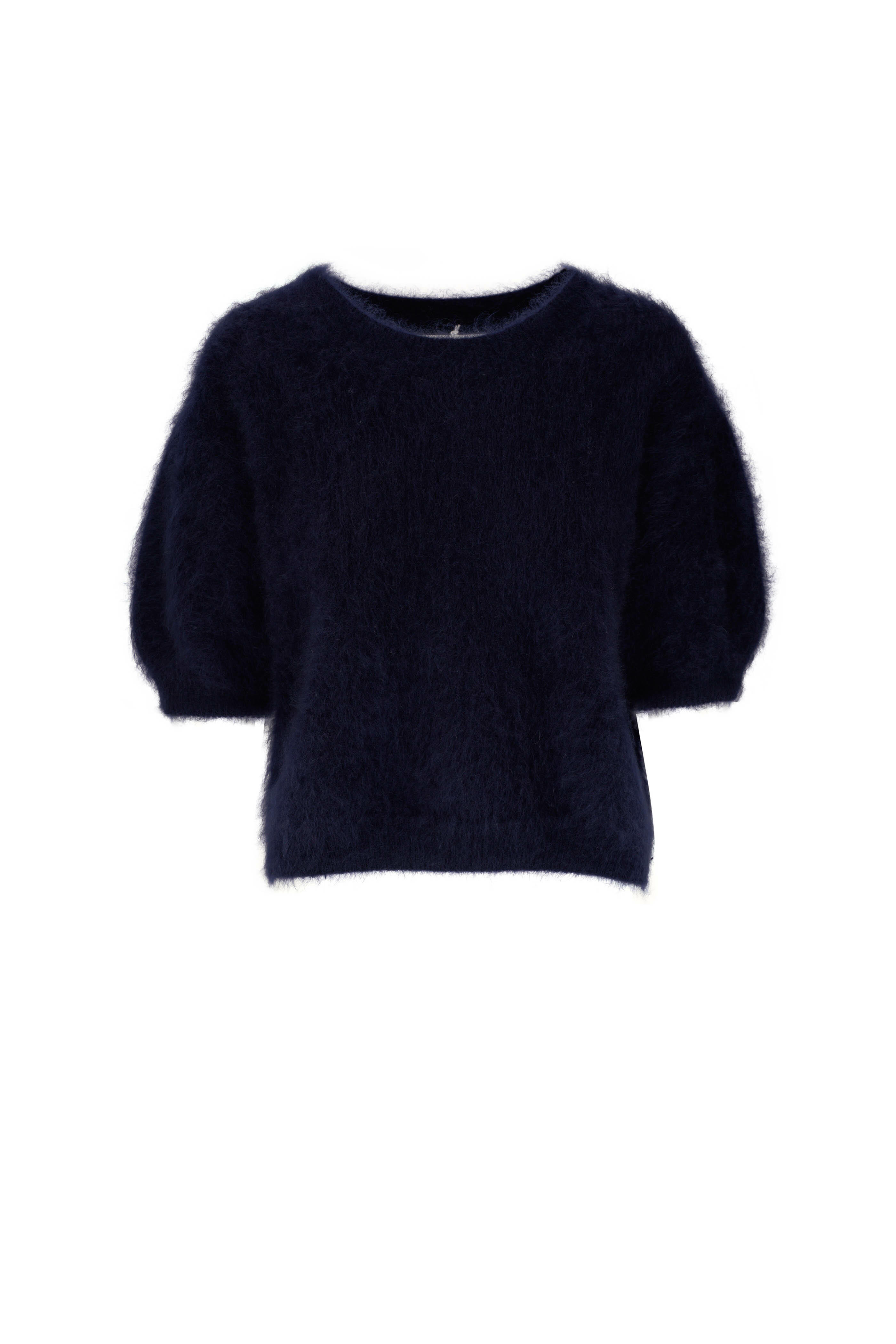 Brushed Wool Cropped Sweater - Navy