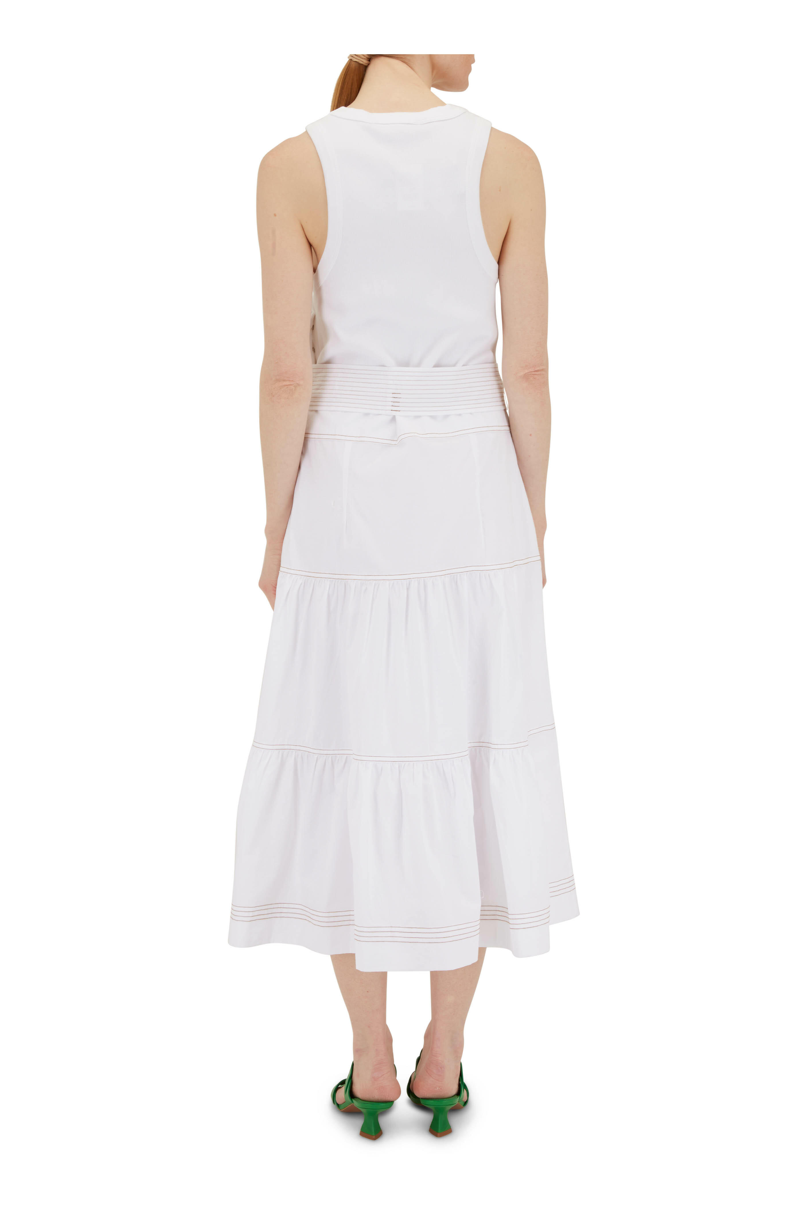 Veronica Beard Austyn White Cotton Tiered Dress