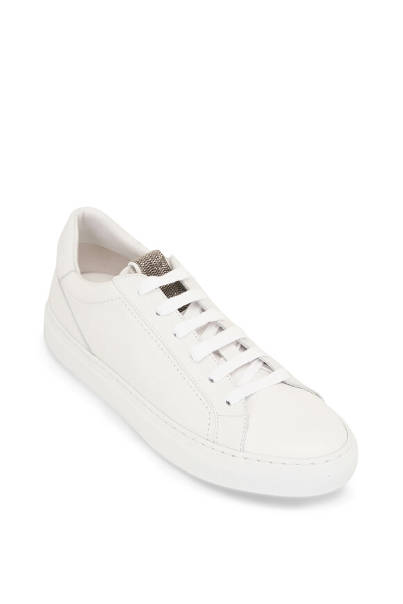 Brunello Cucinelli Blanco Leather & Monili Clean Low Top Sneaker 