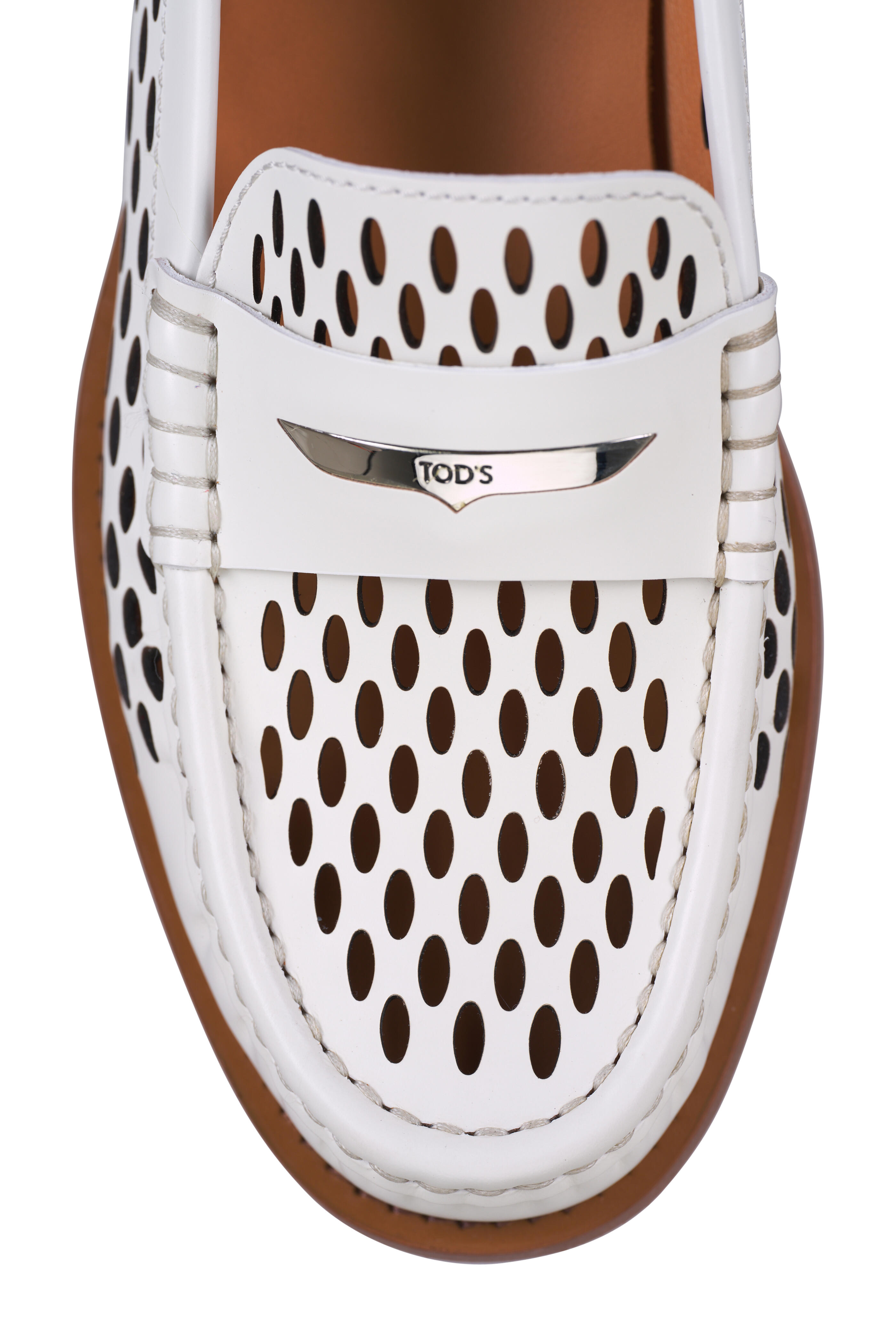 Tod's - White Laser-Cut Leather Penny Loafer