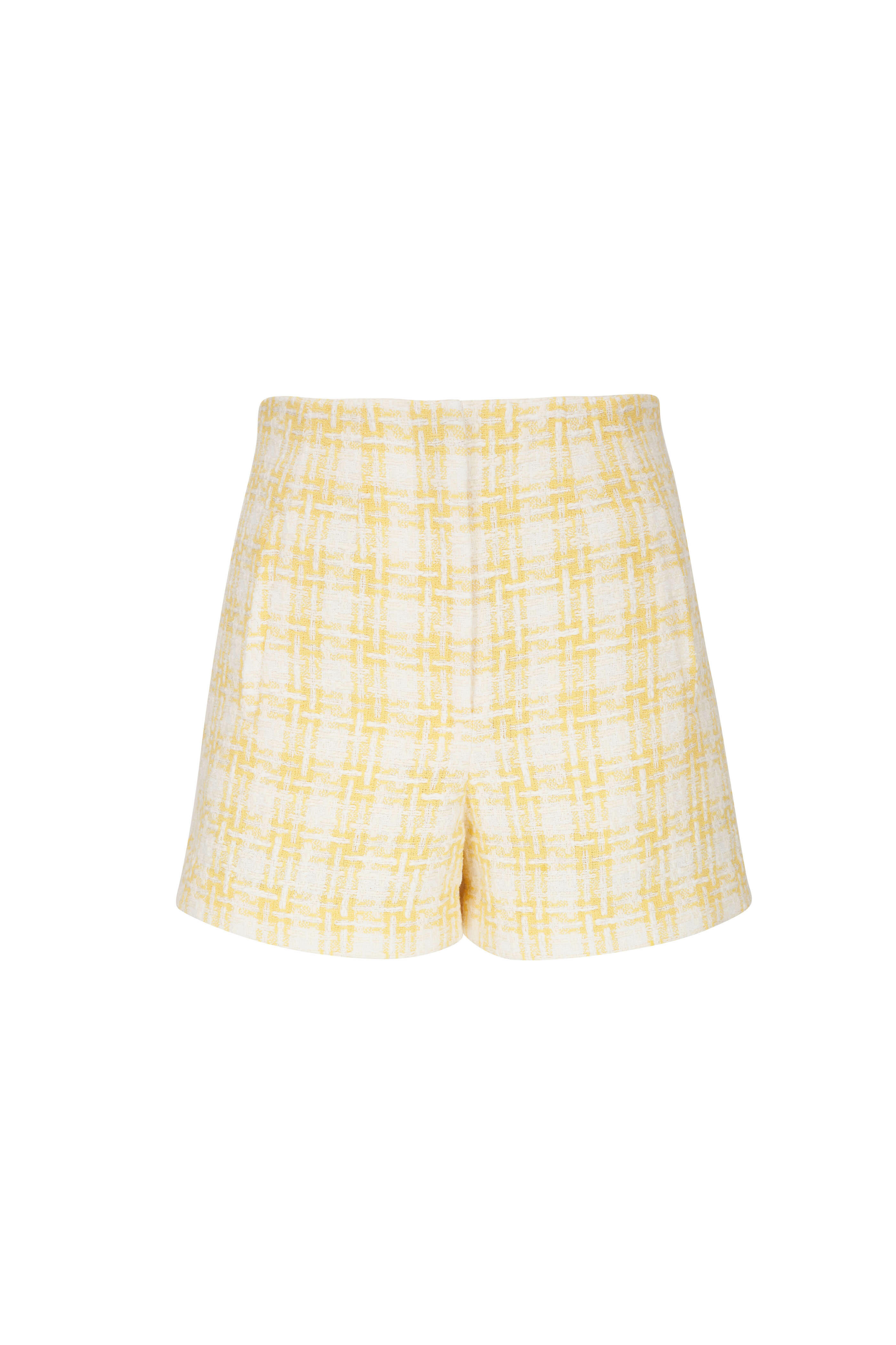 Veronica Beard - Jazmin Pale Yellow White Plaid Tweed Shorts