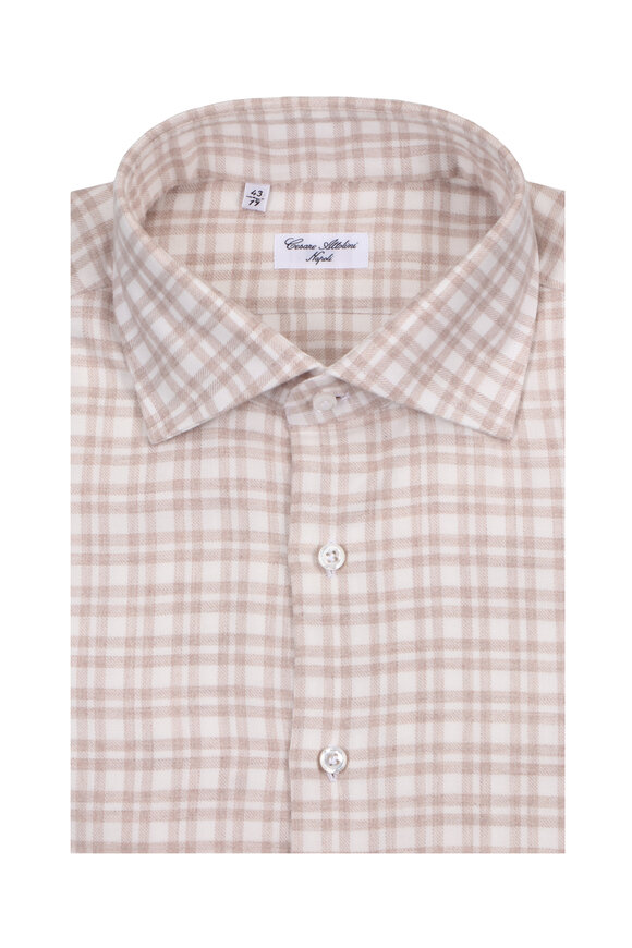 Cesare Attolini Khaki Cotton Check Sport Shirt - view 1