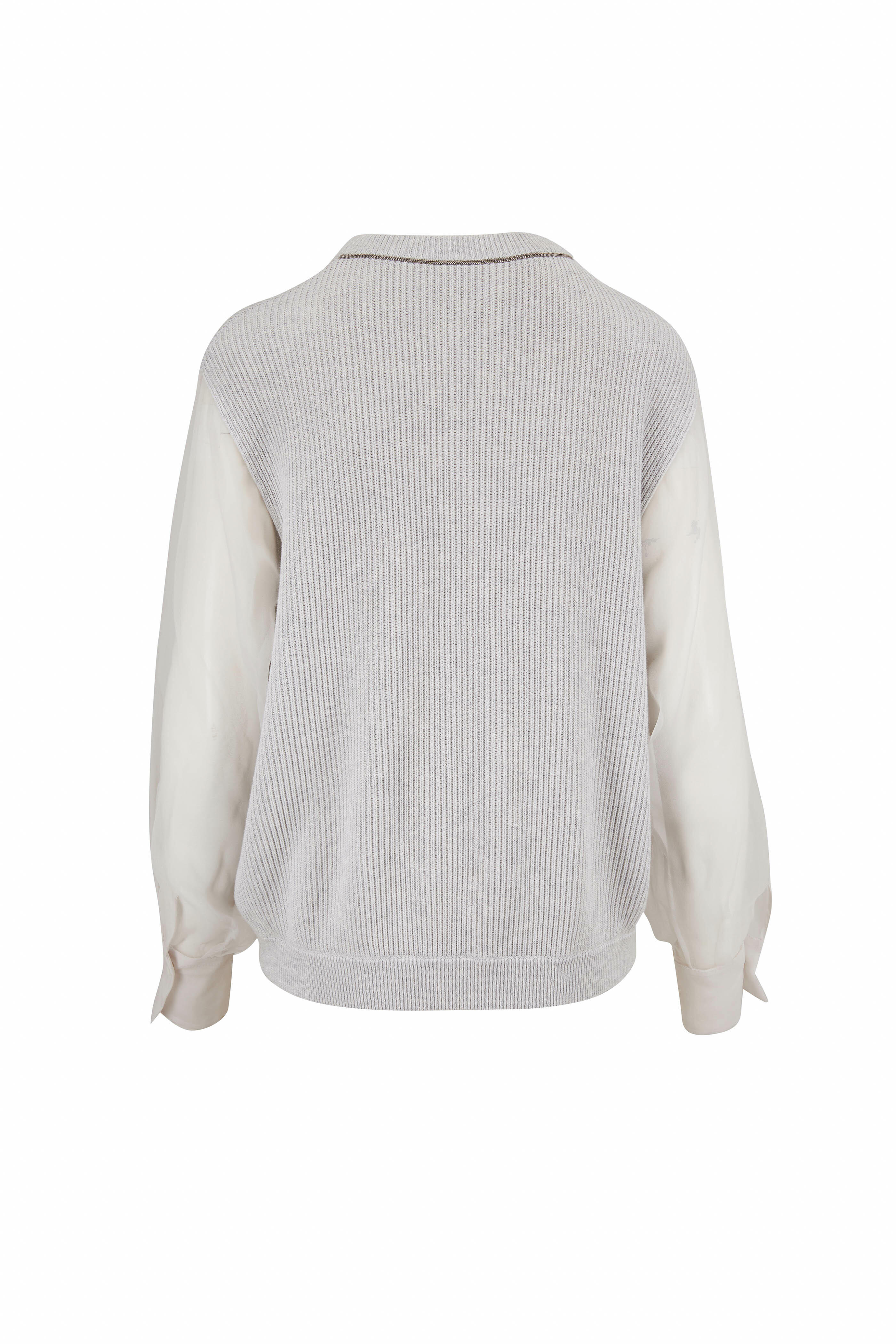 Brunello Cucinelli - Pebble Cashmere & Silk English Rib Sweater - view 6