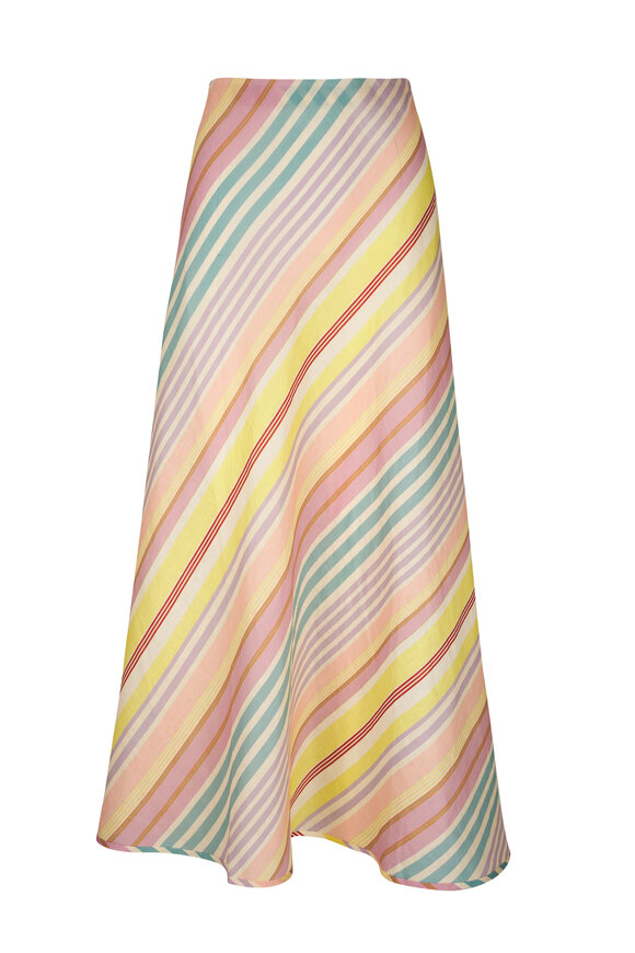 Zimmermann - Halliday Multi Striped Linen Bias Skirt 
