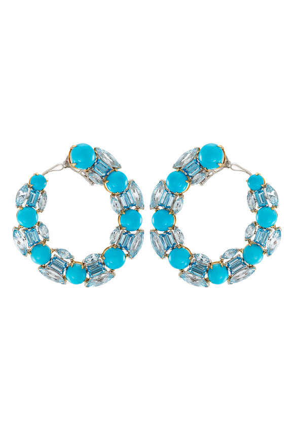 Etho Maria - 18K Blue Topaz & Turquoise Hoops