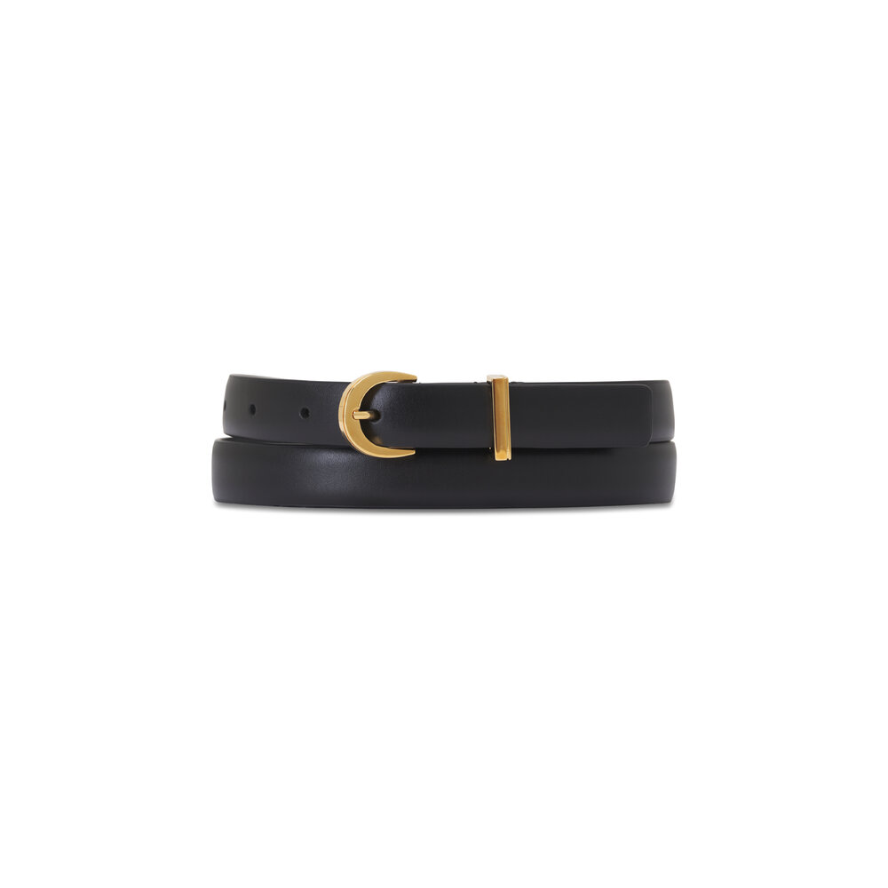 Khaite - Luna Gold & Black Leather Belt, 20mm | Mitchell Stores